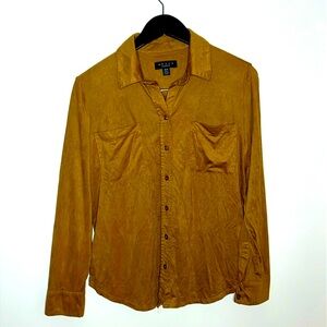 Grace Faux Suede Button Up Shirt‎ Medium Camel Contemporary Minimalist Western